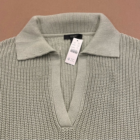 Women’s J. Crew Collared Cotton Beach Sweater Sage Green Size Large New With Tag - Picture 3 of 8